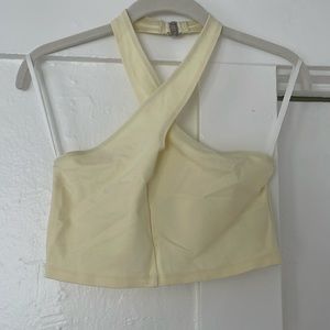 Aritzia SunDeh Light Yellow Cross Strap Crop Top